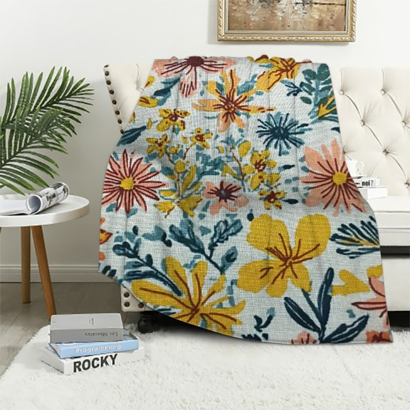 Autua Flowered Fabric Arts Crafts Throw Blanket for All Seasons 40x50in