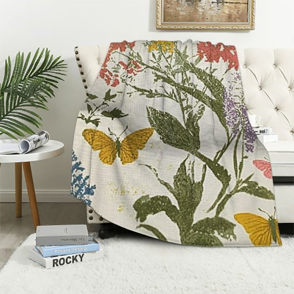 Autua Flowers Butterflies Silk Screen Warm Lightweight Blanket Soft Fleece Blankets Throw Blanket Living Rooms Sofa Decor Cow Gifts Blanket All Seasons Long-lasting Blanket for All Seasons 40x50in