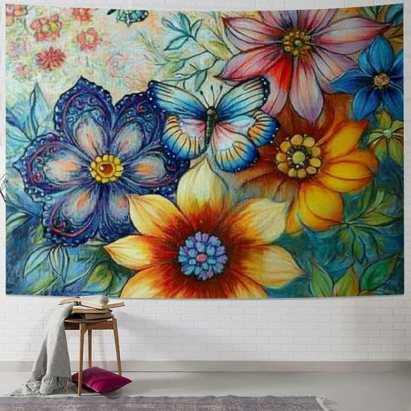Autua Flowers Butterfly Tapestry Wall Hanging Unique Style Home Decor 40x30inch