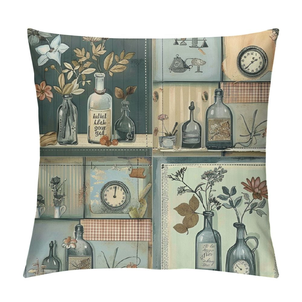 Autua Flowers Clock Arts and Crafts Graphic Decorative Pillow Cover for