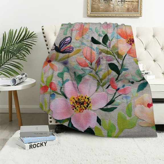 Autua Flowers Leaves Bug Warm Lightweight Soft Fleece Blanket All Seasons Throw Blanket Living Rooms Sofa Decor Cow Gifts Blanket 40x50in