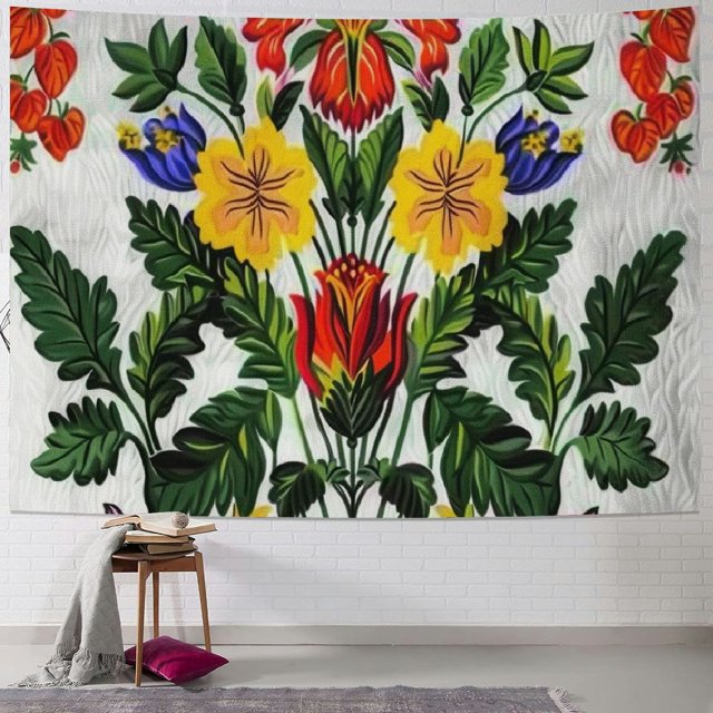 Autua Flowers Leaves Detailed Painting Tapestry Wall Hanging Unique