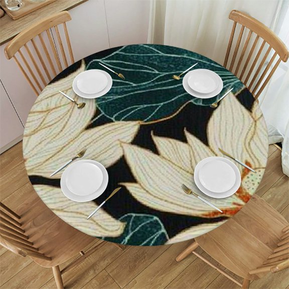 Autua Flowers Leaves Silk Screen Round Tablecloth Stain-Resistant Washable Indoor Outdoor Tablecloth Ideal for Restaurants Weddings Parties Table Cover 38"-42