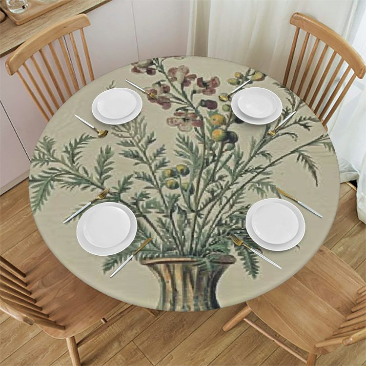 Autua Flowers Round Table Cover Stain Resistant Washable Indoor Outdoor