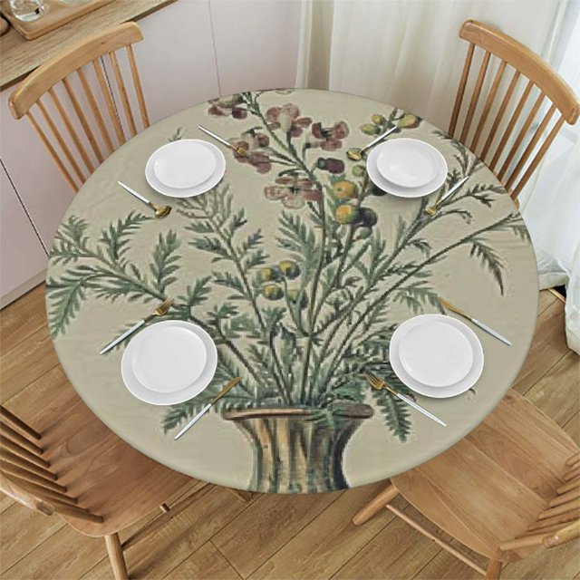 Autua Flowers Round Table Cover Stain Resistant Washable Indoor Outdoor