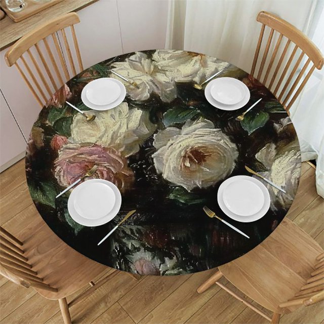 Autua Flowers Round Table Cover Stain Resistant Washable Indoor Outdoor
