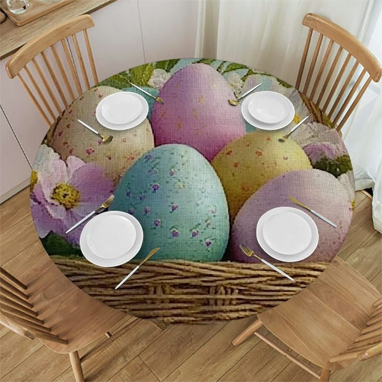 Autua Flowers Round Tablecloth 100% Polyester Stain-Resistant Washable ...