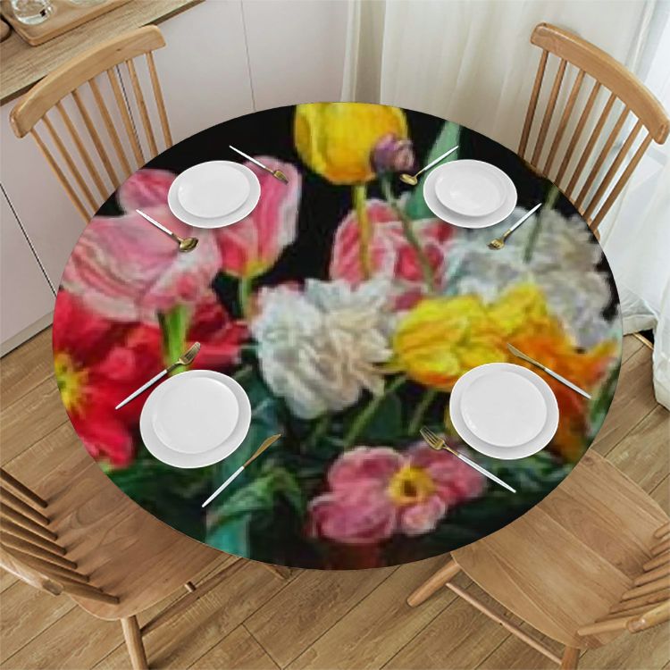 Autua Flowers Round Tablecloth 100 Polyester Waterproof Resistant