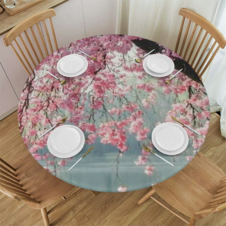 Autua Flowers Round Tablecloth - Stain-Resistant, Washable, Ideal for ...