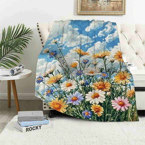 Autua Flowers Sky Clouds Throw Blanket for All Seasons, Soft Flannel Fabric, Heat Transfer Printing, Multiple Sizes, High Quality Material 40x50in