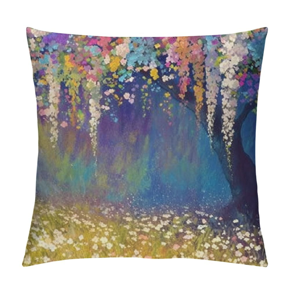 Autua Flowers Trees Field Graphic Decorative Cushion Throw Pillow Cover