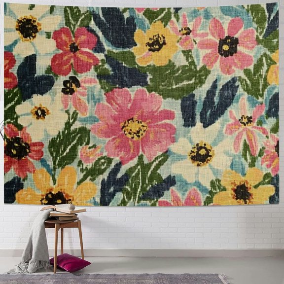 Autua Flowery Fabric Colorful Flowers Tapestry Wall Hanging Art 40x60inch