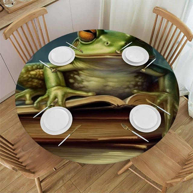 Autua Frog Butterfly Round Table Cover Stain Resistant Washable Indoor