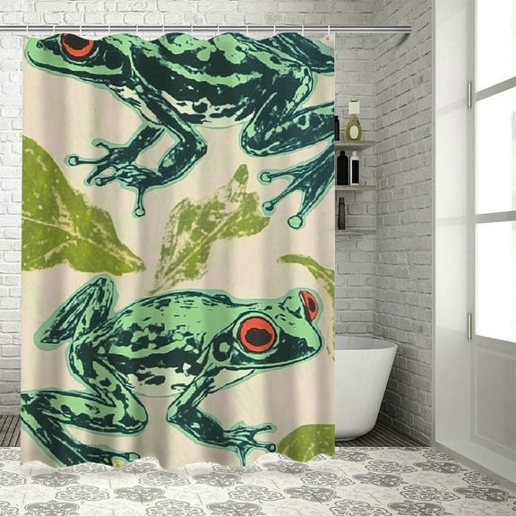 Autua Frog Pattern Silk Shower Curtain for Bathroom, 100% Polyester with Hooks, Waterproof & Fade-Resistant 36"x72