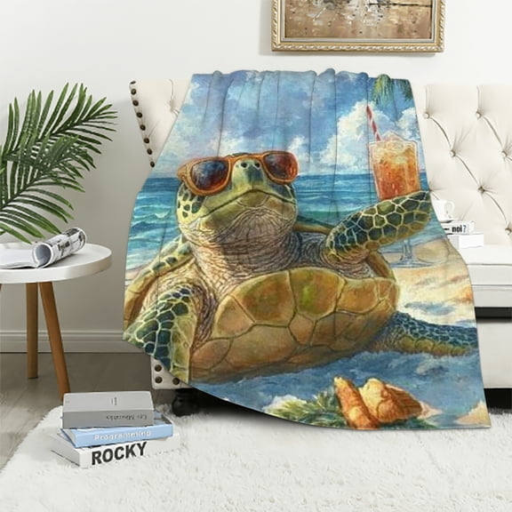 Autua Funny Sea Turtle Blanket - Lightweight, Soft &amp; Cozy Flannel Plush Throw Blanket for Travel, Sofa, Bedroom, Office - Warm Decor for Adults Kids Women  40x50in
