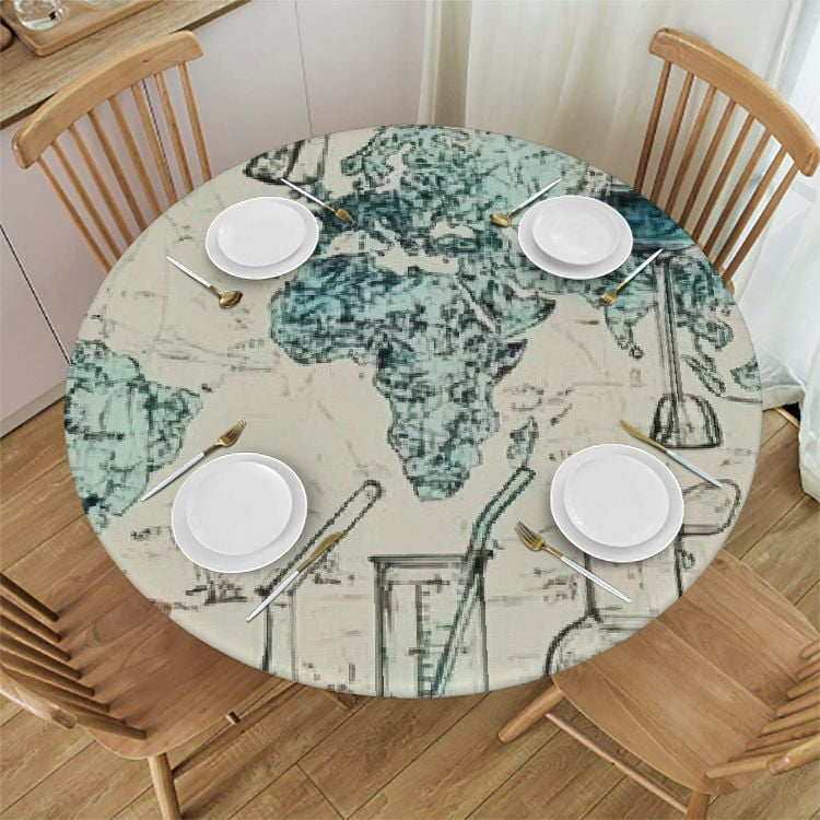Autua Glassware World Map Analytical Round Tablecloth Stain-Resistant ...