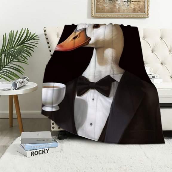 Autua Goose Tuxedo Warm Lightweight Flannel Blanket Soft Fleece Blankets for All Seasons - Cow Gifts Blanket for Living Rooms Sofa Decor, Super Soft Blanket in Multiple Sizes 40x50in