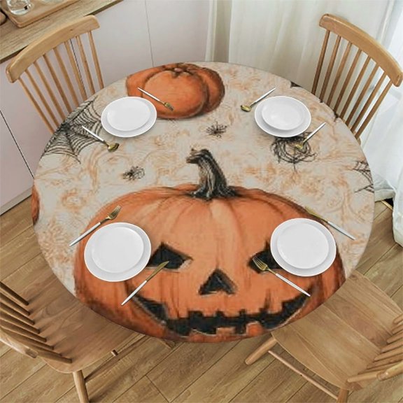 Autua Gothic Art Halloween Round Tablecloth Stain-Resistant 100% Polyester 46"-50