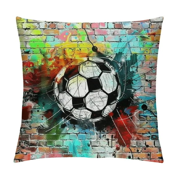 Autua Graffiti Art Soccer Ball Urban Style Decorative Throw Pillow Cover for Home Couch Living Room Bed Sofa - Printed on Both Sides - Year-Round Use - 1PC Pillow Case 12x12in