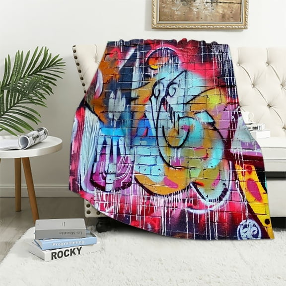 Autua Graffiti Art Warm Lightweight Fleece Blanket All Seasons Soft Plush Blanket Sofa Decor Gift Blanket 60x80in