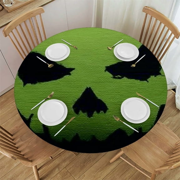Autua Green Black Face Demon Round Tablecloth Stain-Resistant 100% Polyester 54"-58
