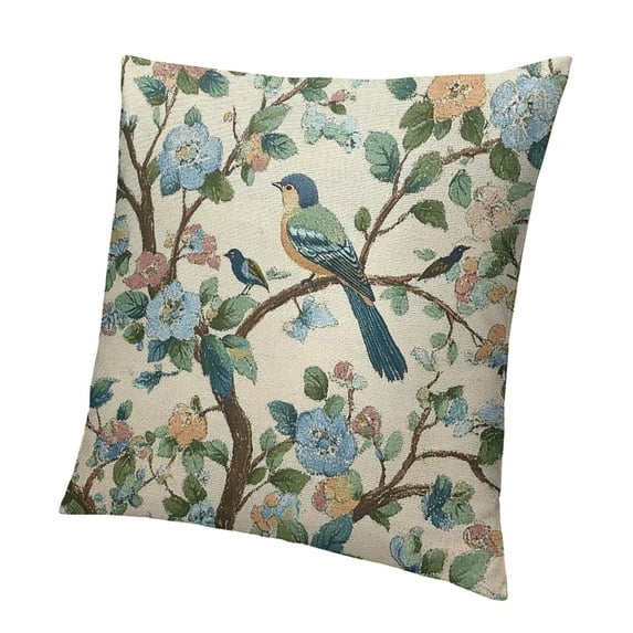 Autua Green Blue Floral Birds Pillow Covers Sage Green Chinoiserie Flower Decor Throw Pillows Spring Vintage Seasonal Outdoor Decoration Pillowcase Linen Cushion Cover 18x18in