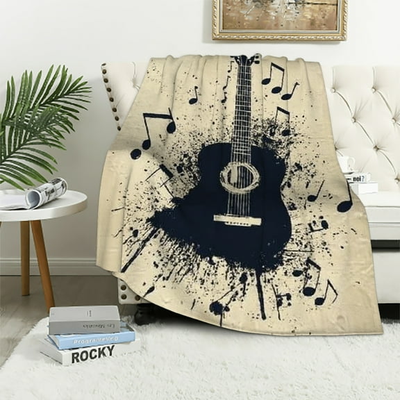 Autua  Guitar Sherpa Throw Blanket Twin Boys Girls Music Guitar Plush Blanket for Kids Women Men Ultra Soft Rock Music Fleece Blanket Musical Instruments Fuzzy Blanket Music Gifts 40x50in