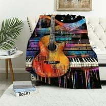 Autua  Guitar Sherpa Throw Blanket Twin Boys Girls Music Piano Plush Blanket for Kids Women Men Ultra Soft Musical Instruments Fleece Blanket Rock Music Themed Fuzzy Blanket Music Gifts 40x50in
