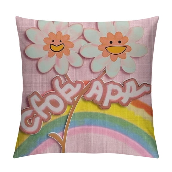 Autua Happy Flower Rainbow Kitsch Graphic Decorative Throw Pillow Cover for Home Couch Living Room Bed Sofa Cushion - Short Plush Material - Zipper Closure - Pillowcase 1PC 12x12in