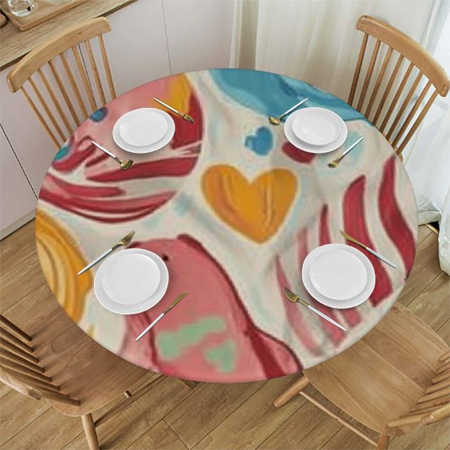 Autua Hearts Round Tablecloth 100 Polyester Fabric StainResistant