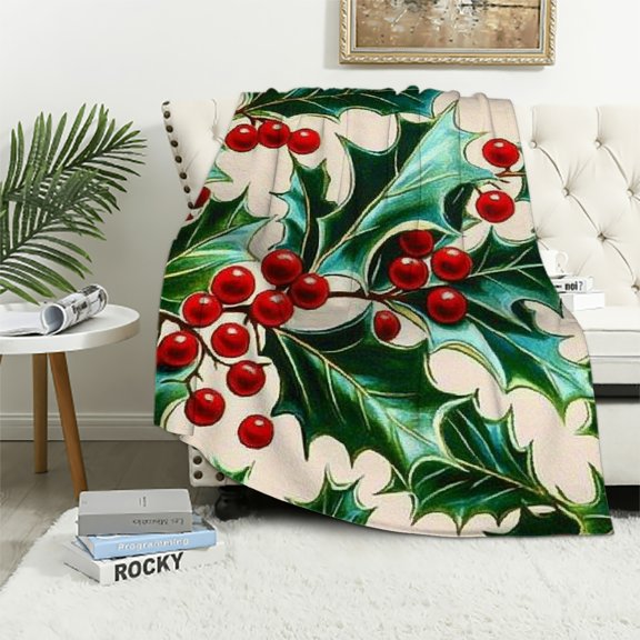 Autua Holly Red Berries Lightweight Blanket Super Soft All Seasons 60x80in