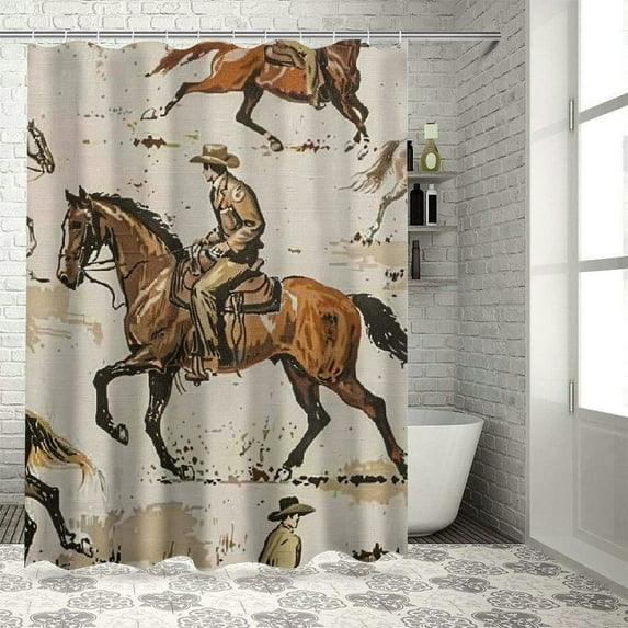 Autua Horse Cowboy Western Bathroom Shower Curtain Set with Hooks Home Bathtubs Decoration 69"x72