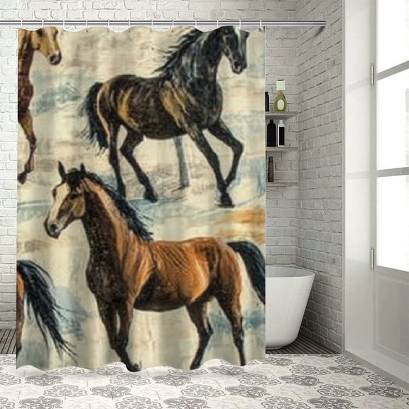Autua Horses Shower Curtain Set 100% Polyester with Hooks for Bathroom 36"x72