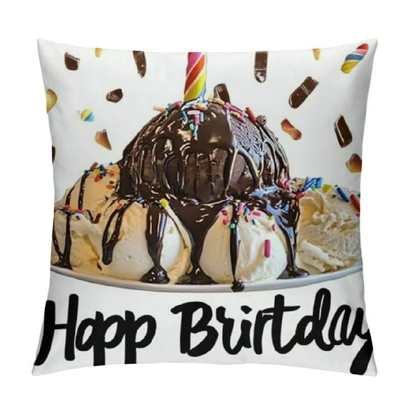 Autua Ice Cream Chocolate Syrup Graphic Decorative Pillow Cover for Home Couch Living Room Sofa, Birthday Gift, Short Plush Material, 1PC 24x24in