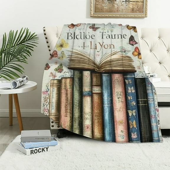 Autua Just a Girl Who Loves Books Blanket Reader Floral and Butterfly Throw Blankets,Birthday Gifts for Kids Girls Women,Lightweight Soft Fleece,Book Lovers,Sofa Couch Bed Room Decor  40x50in