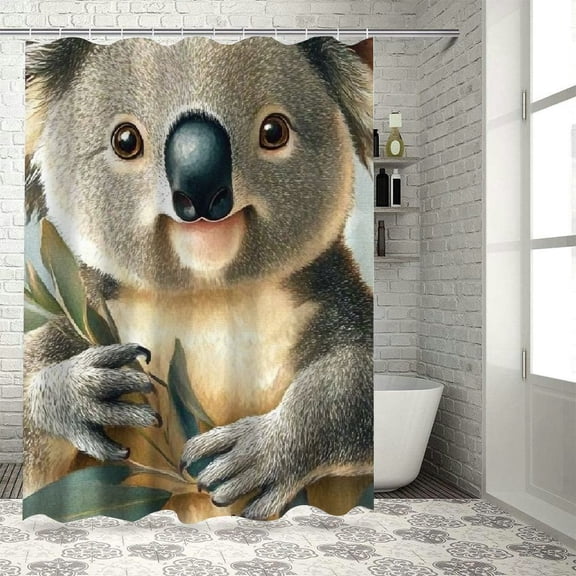 Autua Koala Bear Leaves Flowers Bathroom Shower Curtain Set Modern Decor with Hooks, 100% Polyester Waterproof Fabric 60"x72