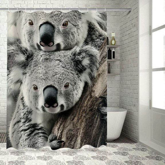 Autua Koala Bear Theme Shower Curtain Set for Bathroom Decoration with Hook, Quality Shower Curtain, Waterproof, Bright HD Printing, Easy to Install and Maintain