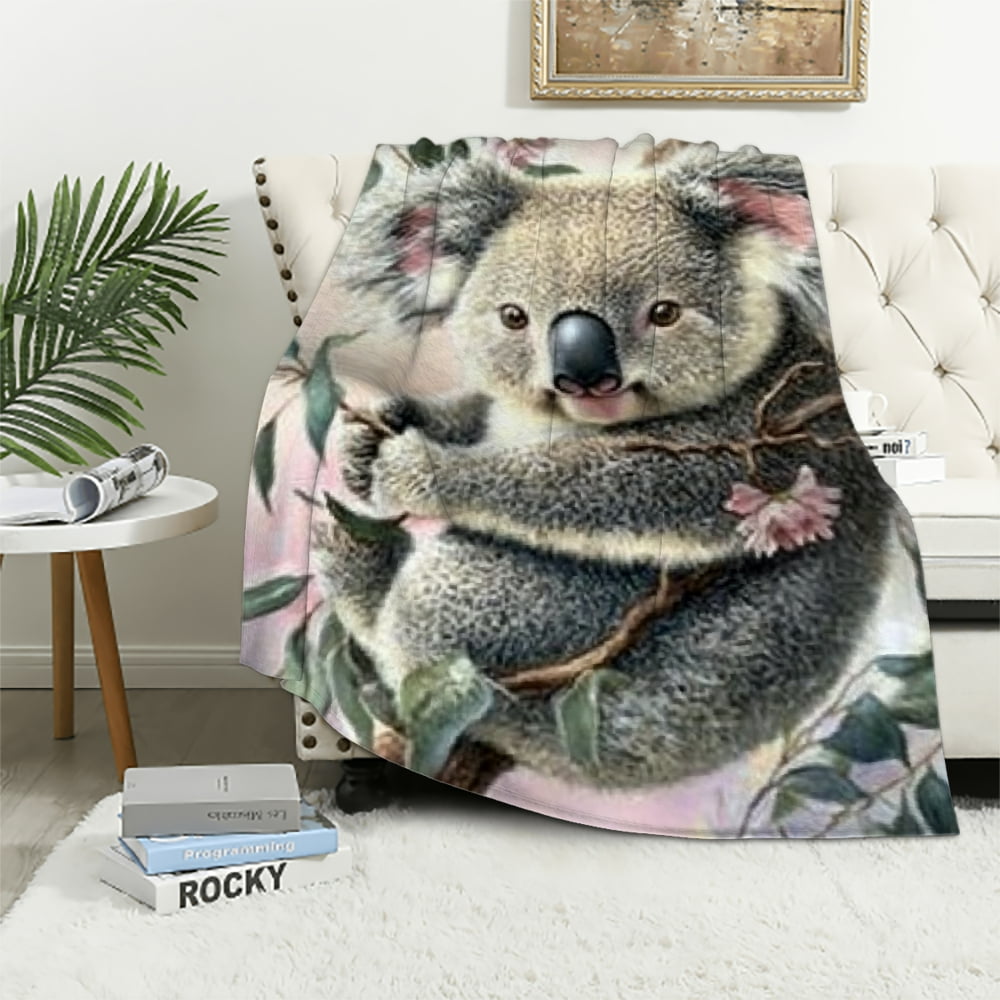 Autua Koala Bear Tree Branch Flowers Lightweight Blanket Flannel ...