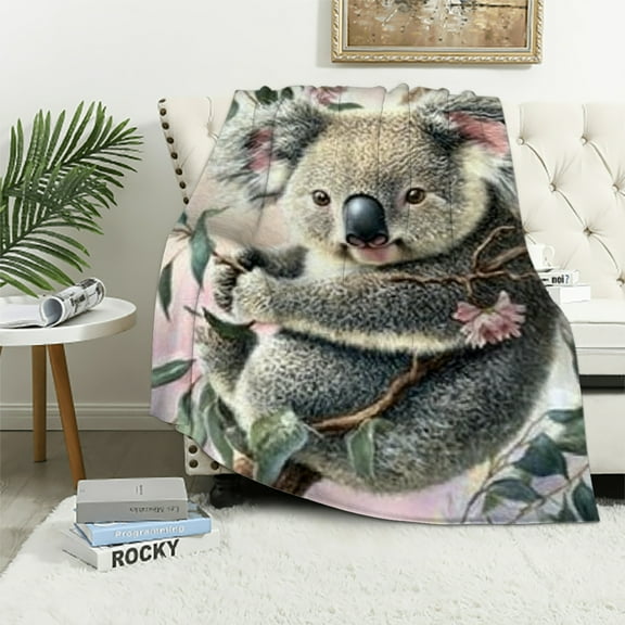 Autua Koala Bear Tree Branch Flowers Lightweight Blanket Flannel Material for All Seasons 50x60in