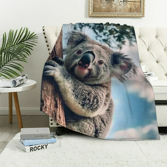 Autua Koala Blanket - Cozy and Soft Flannel Fleece Koala Throw Blanket, Lightweight for Relaxing on Couch and Bedding, Travel and Outdoor Koala Decor Koala Gifts with Fuzzy Koala Design  40x50in