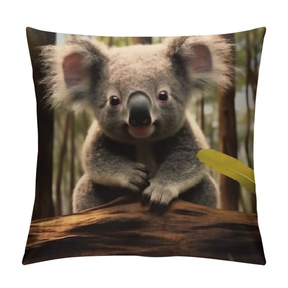 Autua Koala Theme Graphic Decorative Throw Pillow Cover for Home Couch Living Room Sofa - Short Plush Pillowcase for Car Bedroom Home Furnishing 1PC 12x12in
