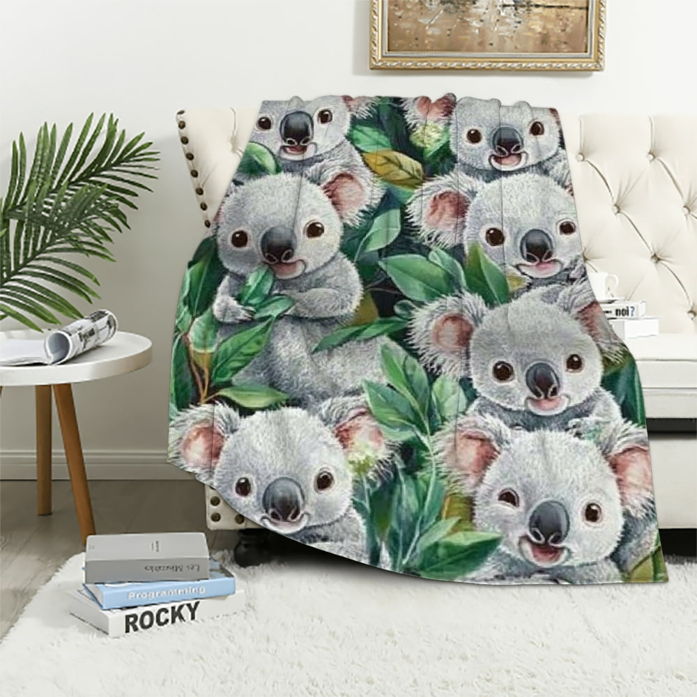 Cartoon Koala Printed Plush Blanket