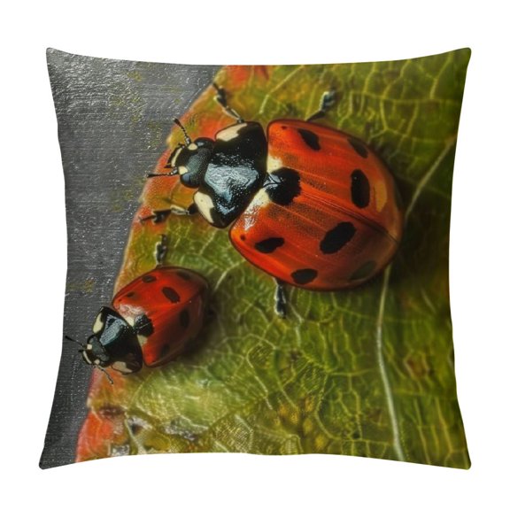 Autua Ladybug Leaf Macro Art Graphic Decorative Throw Pillow Cover for Home Couch Living Room Bed Sofa - Home Decor Cushion Cover 1PC 24x24in