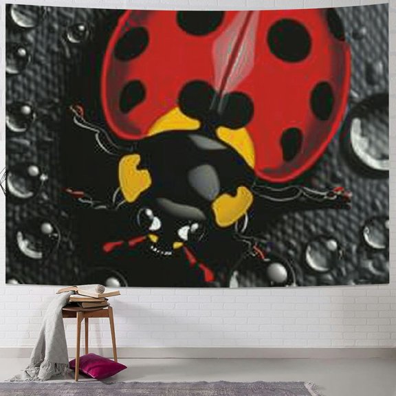 Autua Ladybug Water Droplets Tapestry Wall Hanging Unique Style for Home Wall Decor Art Living Room Bedroom Apartment Farmhouse Dorm 50x40inch