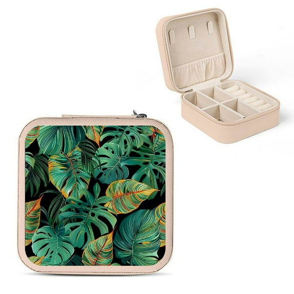 Autua Leaves Pattern Friendship Day Gifts Jewelry Box for Necklaces, Rings, Earrings - Compact Size Travel Case with Multiple Storage Spaces Pink