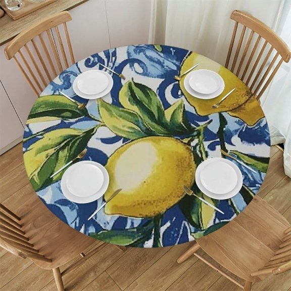 Autua Lemons Maximalism Round Tablecloth Stain-Resistant Washable 100% Polyester 38"-42