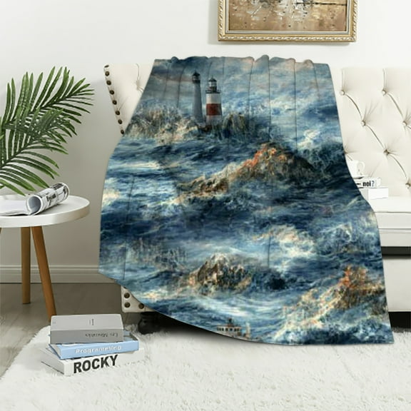 Autua Lighthouse Blanket Maritime Nautical Coastal Throw Blankets,Birthday Gifts for Kids Adult &amp; Ocean Lovers,Lightweight Soft Fleece Cozy for Sofa Couch Bed Room Modern Decor  40x50in