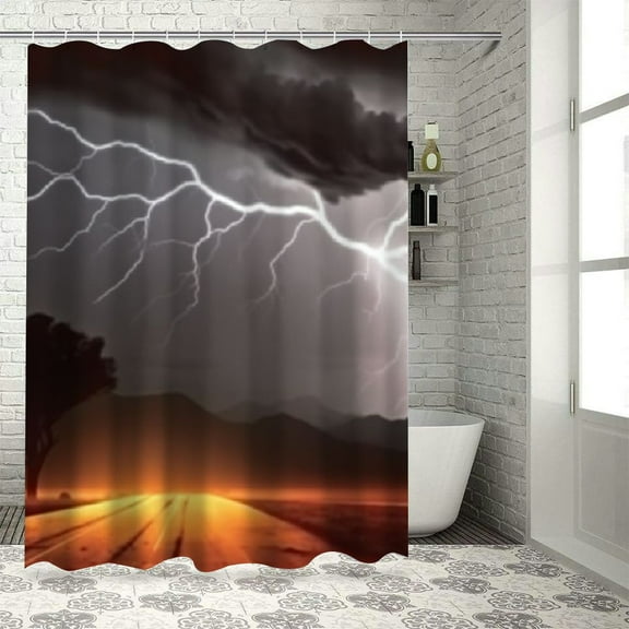 Autua Lightning Storm Tree Bathroom Shower Curtain Set with Hooks, Premium Polyester Fabric, Waterproof, Vibrant HD Print, Easy Installation, Machine Washable 69"x72