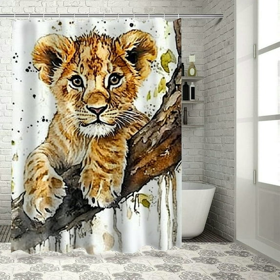 Autua Lion Cub Shower Curtain for Bathroom Home Decoration with Hooks 100% Polyester Fiber Bathtubs Curtain 60"x72