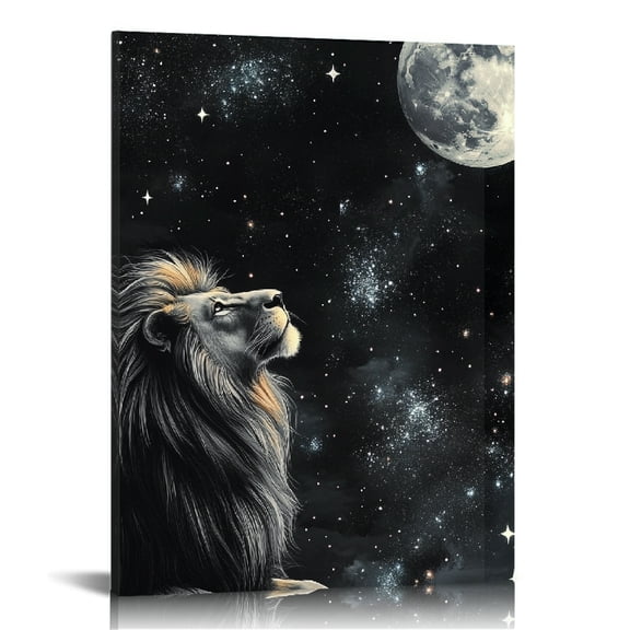 Autua Lion Moon Stars Canvas Wall Art for Living Room Bedroom Decor 16x20 in